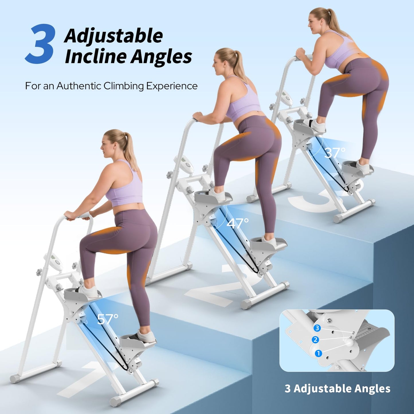 ZCMHAXJ Foldable Stair Stepper for Home, Adjustable Stair Climber with 4 Heights & 3 Angles, Compact Folding Vertical Stair Master for Exercise at Home for Full-Body Workout (White)