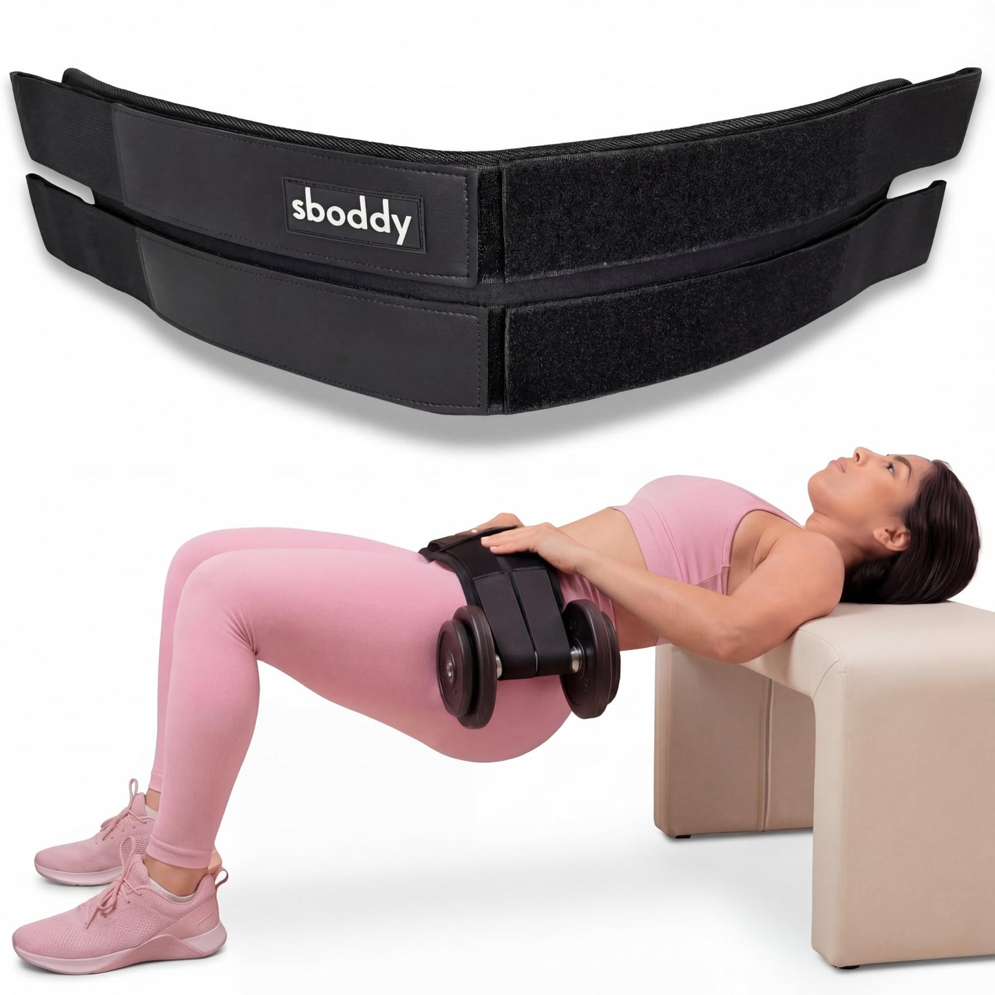 Sboddy Hip Thrust Belt with Dual-Strap Design – Booty Builder for Heavy Dumbbells, Kettlebells & Plates Up to 400 lbs – Comfortable Glute Workout Equipment for Women – Coach Tested – Home & Gym Use.