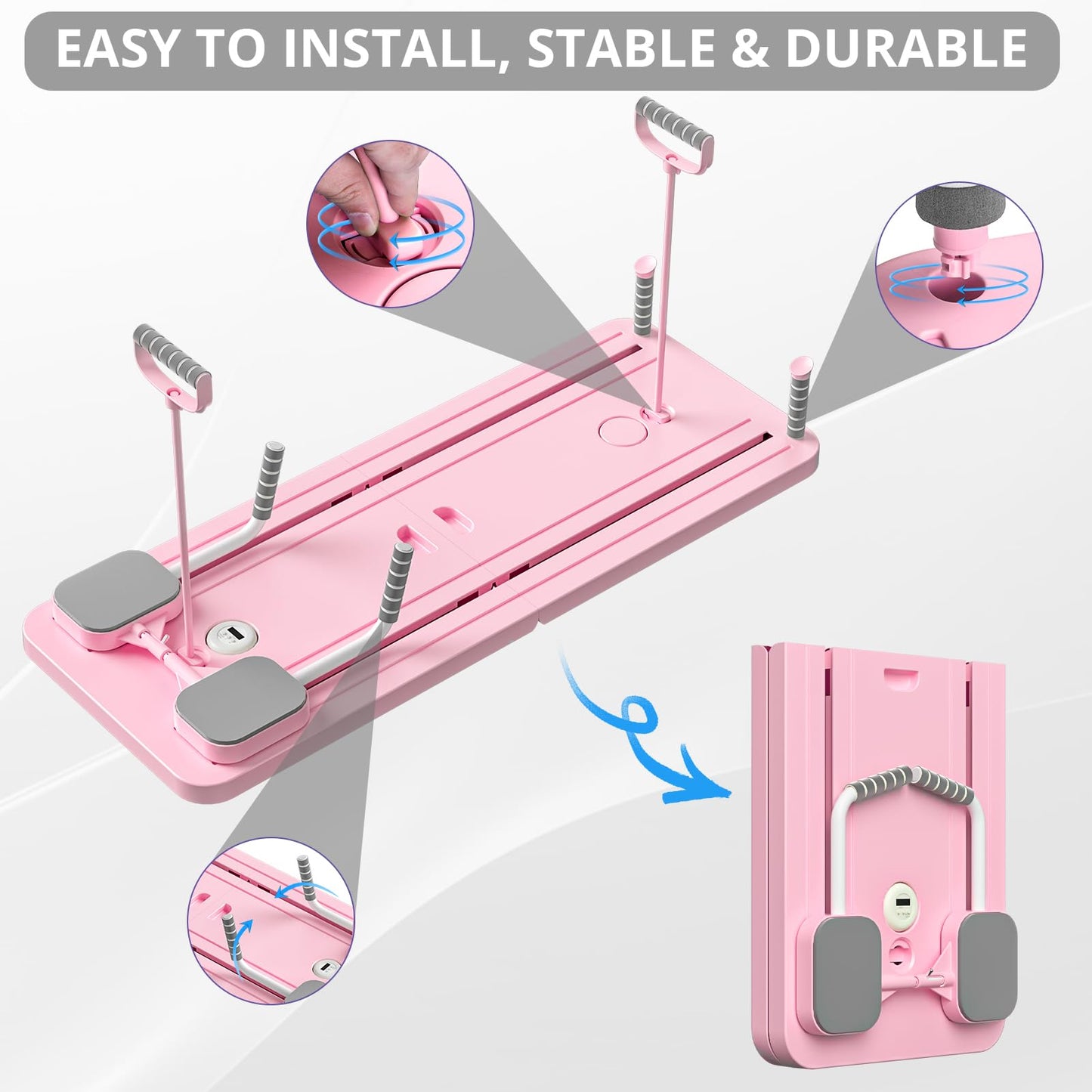 JANUA Pilates Board Reformer Set, 5 in 1 Multi-Purpose Foldable Pilates Sliding Board for Home, Pink