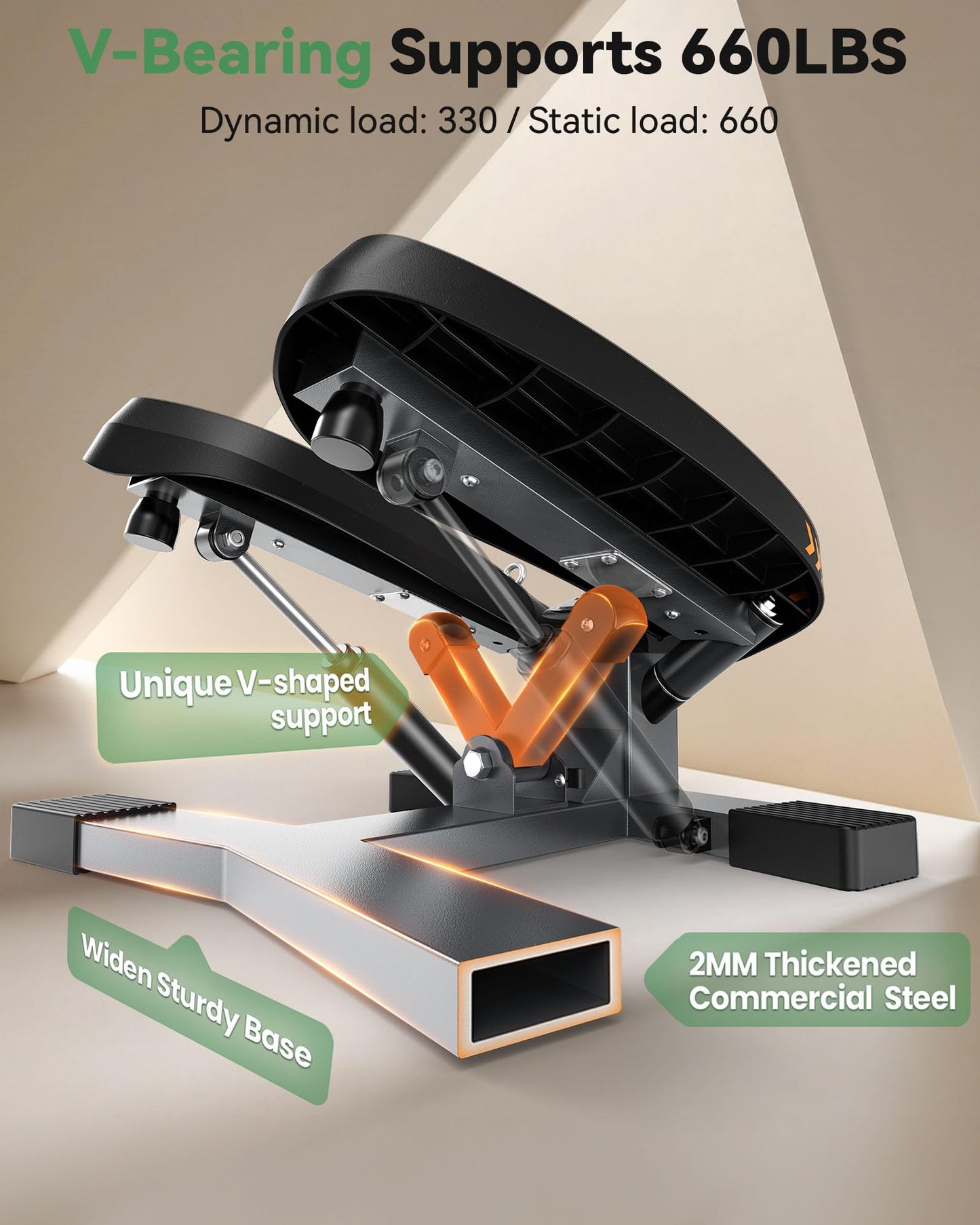 SPORTSROYALS Twist Stepper,Steppers for Exercise at Home,Stair Stepper with Resistance Bands for Full Body Workout, 660lbs Weight Capacity