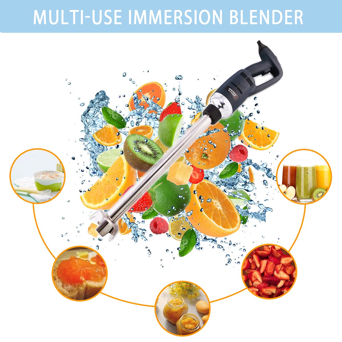NJTFHU 14 in Heavy Duty Immersion Blender Handheld Kitchen, Hand Blenders for Kitchen, Commercial Mixer Electric, 500W Removable Shaft 2500rpm to 15000rpm, Emulsifier Blender Handheld