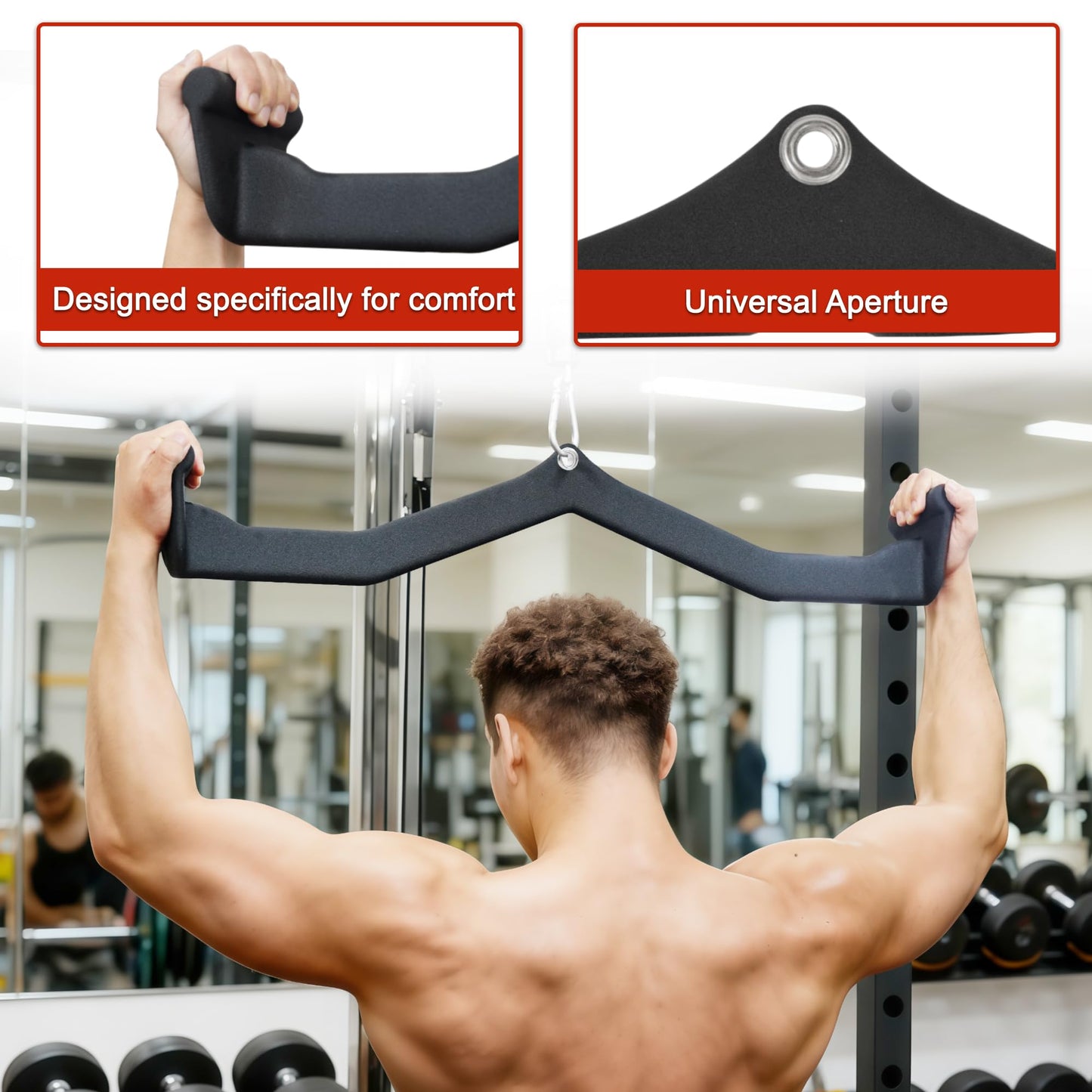 Fitvids LAT Pulldown Attachments, 5 Pieces Cable Machine Rowing Bar Set, Back Bicep Curl Tricep Lat Pull Down Strength Training Handles, Home Gym Fitness Cable Attachments with Non-Slip Rubber Coating