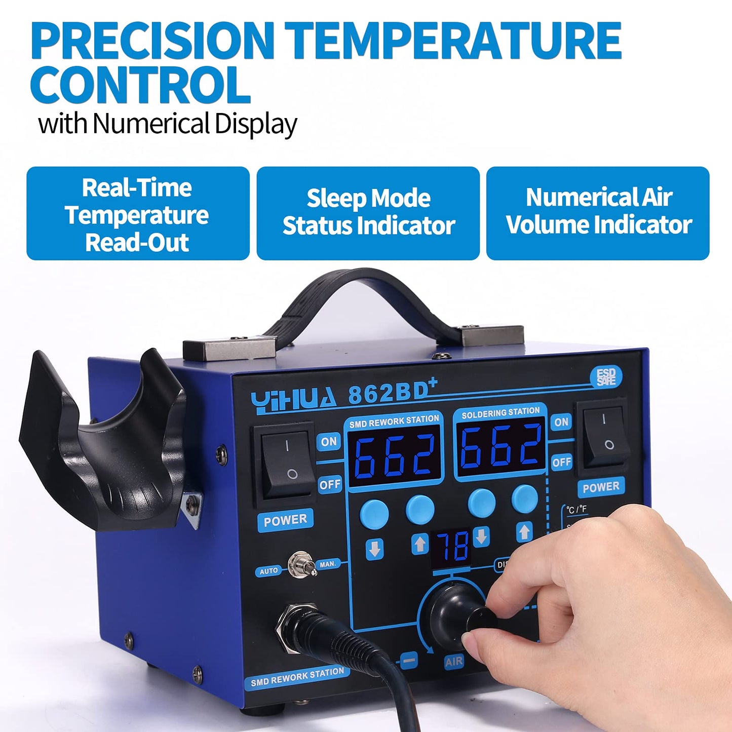 YIHUA 862BD+ Professional Soldering & Rework Station bundle with YIHUA 928D-III High Power Soldering Iron as Secondary/Backup Iron Holder, Soldering Cleaning Kit, and Accessories (24 Items)