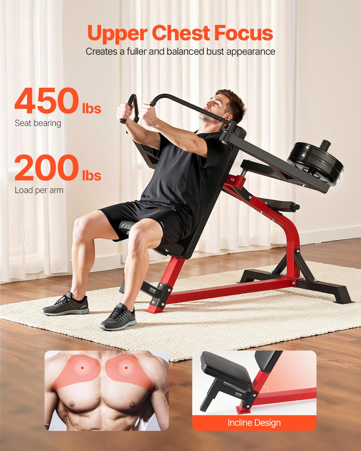 VEVOR Chest Press Machine, Incline Chest Fly and Rear Delt Fly Machine, 450 LBS Chest Machine, Adjustable Fitness Bench Press Machine, Home Gym Equipment for Upper Body Strength Training Machine