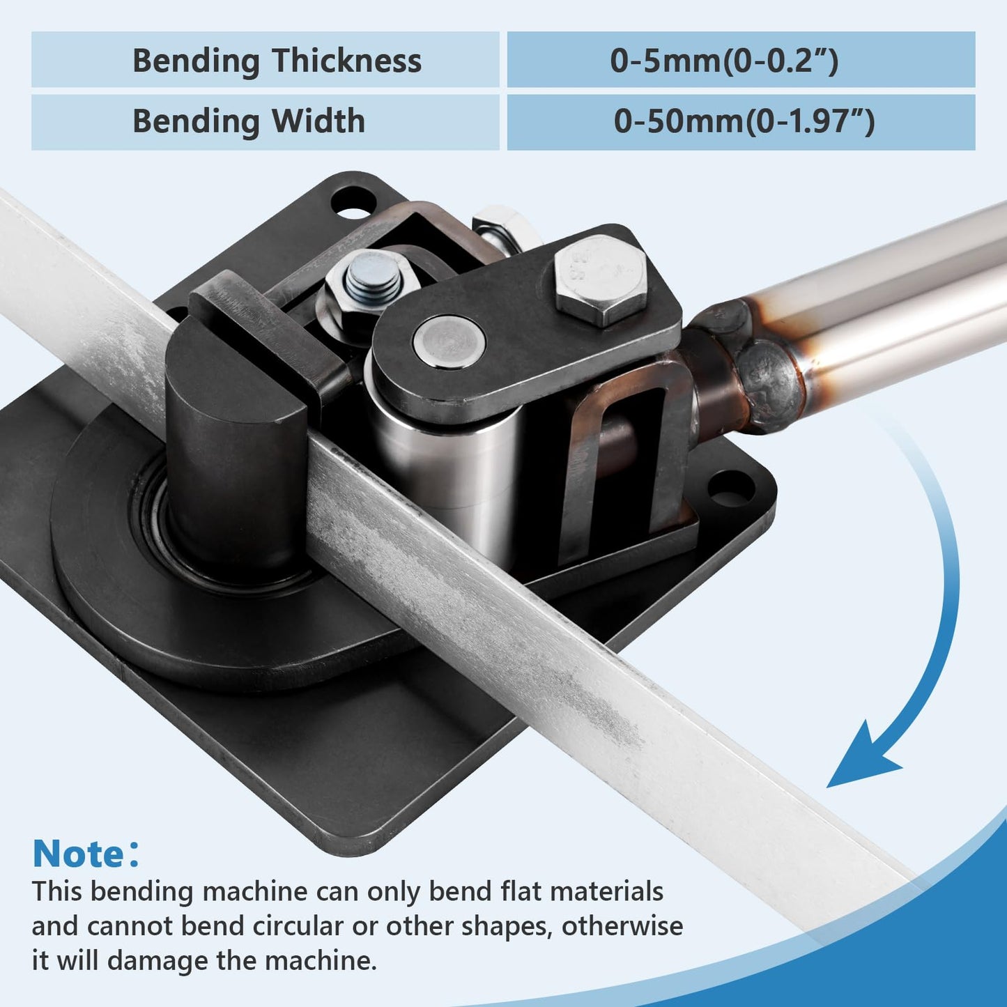 MXBAOHENG 90° Flat Bar Bender, 5X50mm Manual Flat Bar Bending Machine, 7 Bearings Metal Bending Machine, Metal Bender for Galvanized Flat Strip, Steel, Copper, Aluminum, Iron, 304 Stainless Steel
