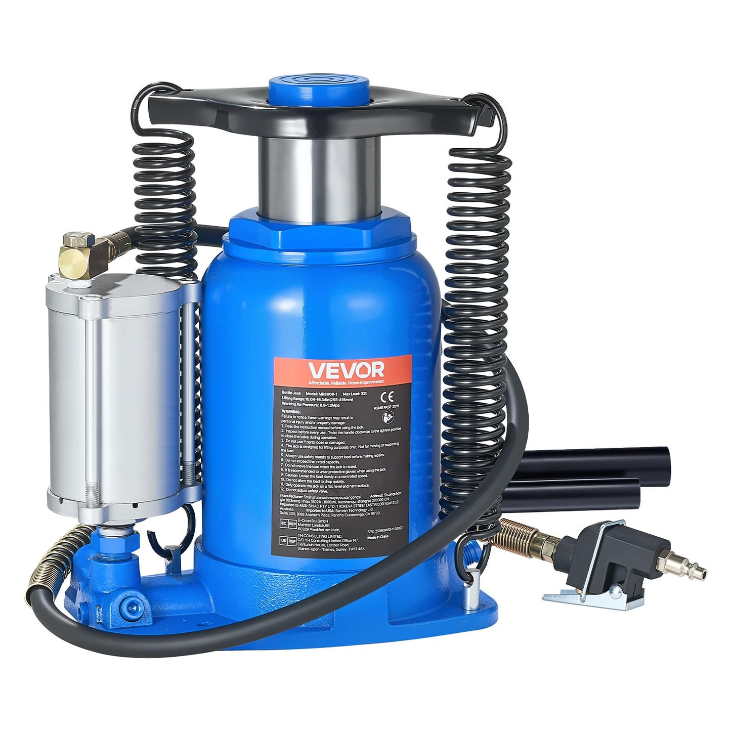 VEVOR Air Hydraulic Bottle Jack, 32 Ton/70500 LBS, Hydraulic Floor Car Jack with Manual Hand Pump, Heavy Duty Pneumatic Bottle Jack Hoist for Auto Truck Travel Trailer Repair Lift