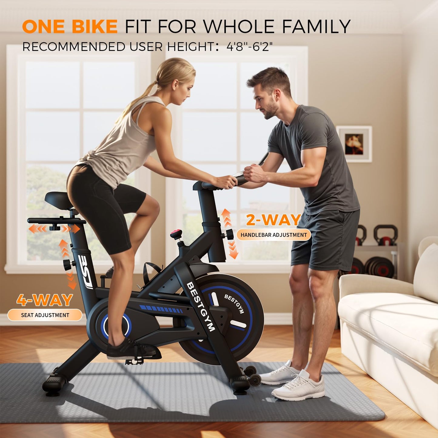 Exercise Bike, Adjustable Resistance Stationary Bikes for Home with App Compatible, Quiet Indoor Cycling Bike with 330lbs Weight Capacity, Comfortable Seat, Silent Belt Drive for Home Fitness and Weight Loss(Friction-Black)