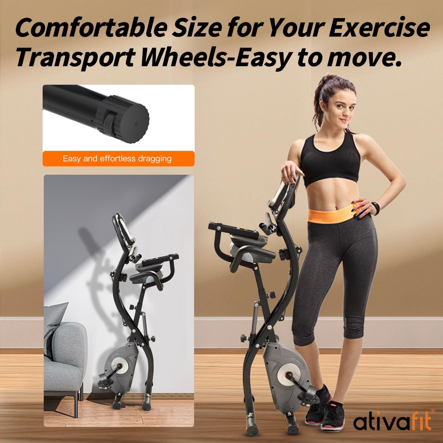 ATIVAFIT 3-in-1 Foldable Exercise Bike for Home, Upright & Recumbent Indoor Bike with 8-Level Magnetic Resistance, Resistance Bands, Quiet Cardio, Adjustable Seat
