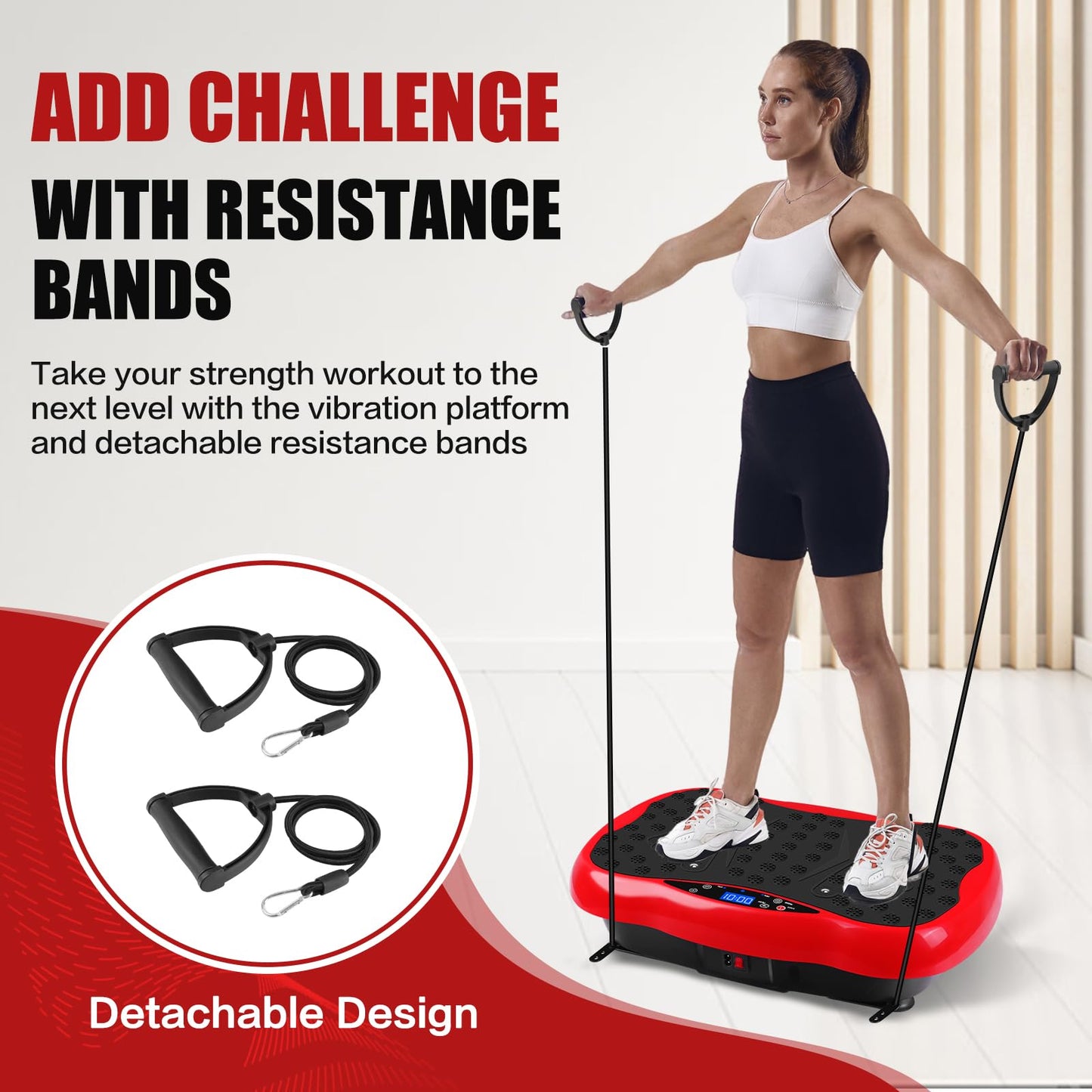 Vibration Plate Exercise Machine, Health & Fitness Full Body Vibration Platform, Portable Vibration Plate Platform for Weight Loss Home Fitness, Lymphatic Drainage, w/Resistance Bands+Remote