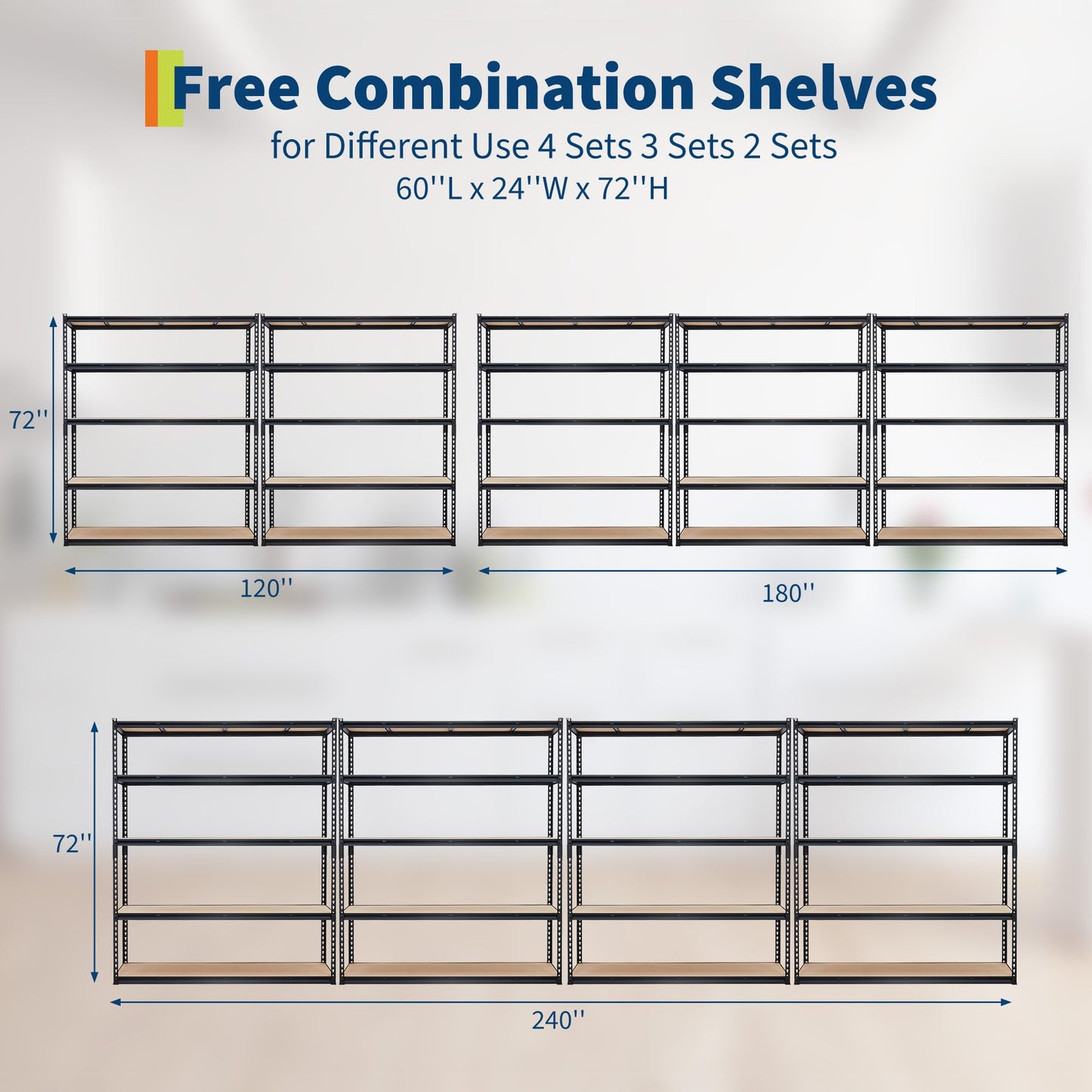 GarveeTech 5 Tier Garage Shelving, Adjustable Heavy Duty Garage Shelves, Metal Storage Shelves Unit, 60 x 24x 72in,Loads 3000 LBSS, Steel Wire Rack Shelf Organizer for Garage, Kitchen, Laundry, Office