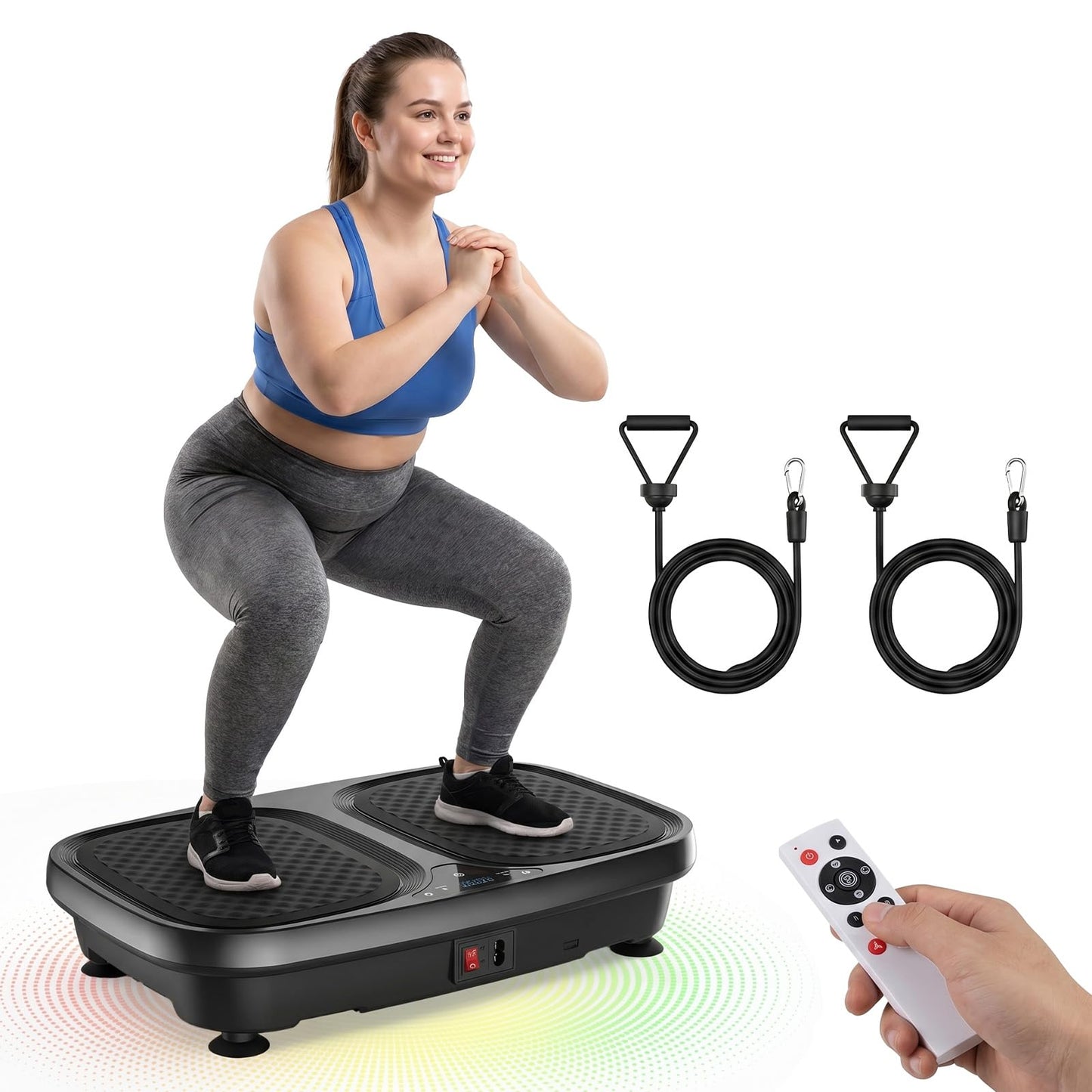 OLIXIS Vibration Plate Exercise Machine with 9 Auto Modes, Full Body Workout Vibrating Platform with LED Touch Screen & Pull Ropes for Weight Loss, Home Gym Fitness Equipment for Women Men, Black