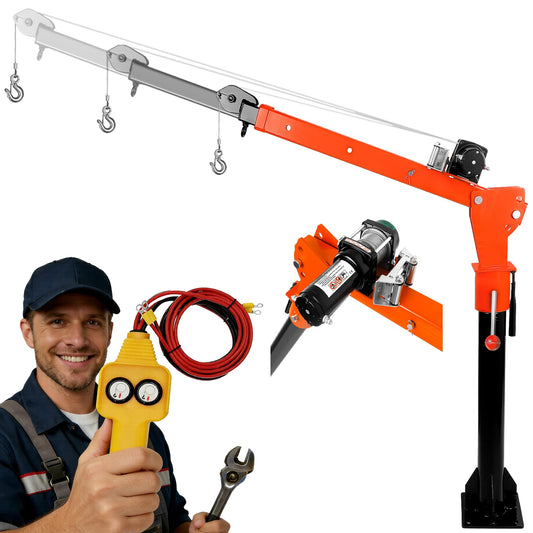 XTHAPY 4000 LBS Electric Pickup Truck Crane, Folding Truck-Mounted Bed Crane with 3500LBS 12V Electric Winch, 3-Stage Telescoping Jib Crane, Truck Bed Hoist 360° Swivel for Pickup Trucks & Workshops