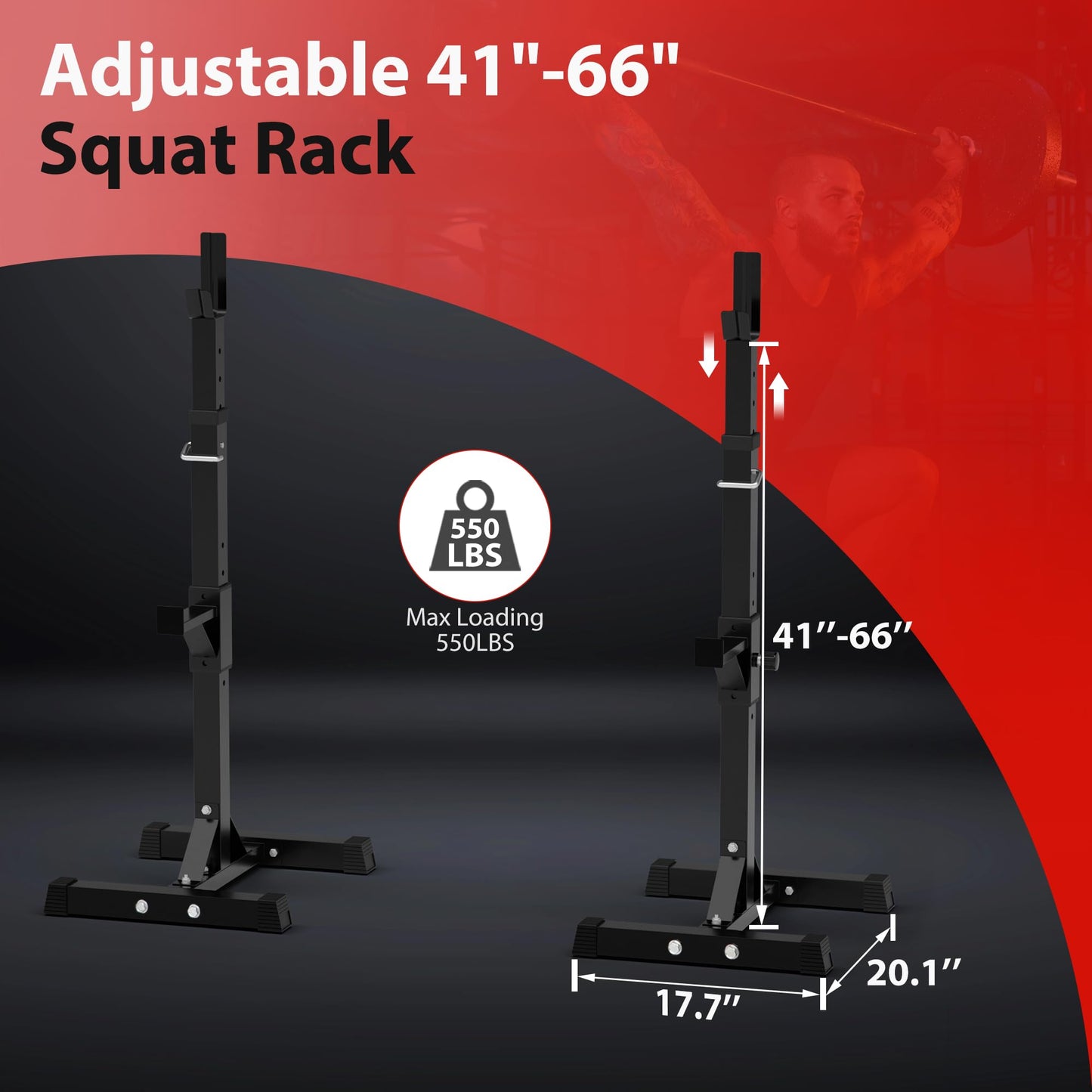 F2C Max Load 550Lbs Pair of Adjustable Squat Rack 41"-66" Sturdy Steel Barbell Rack Free Bench Press Stands GYM/Home Gym Portable Dumbbell Racks Stands