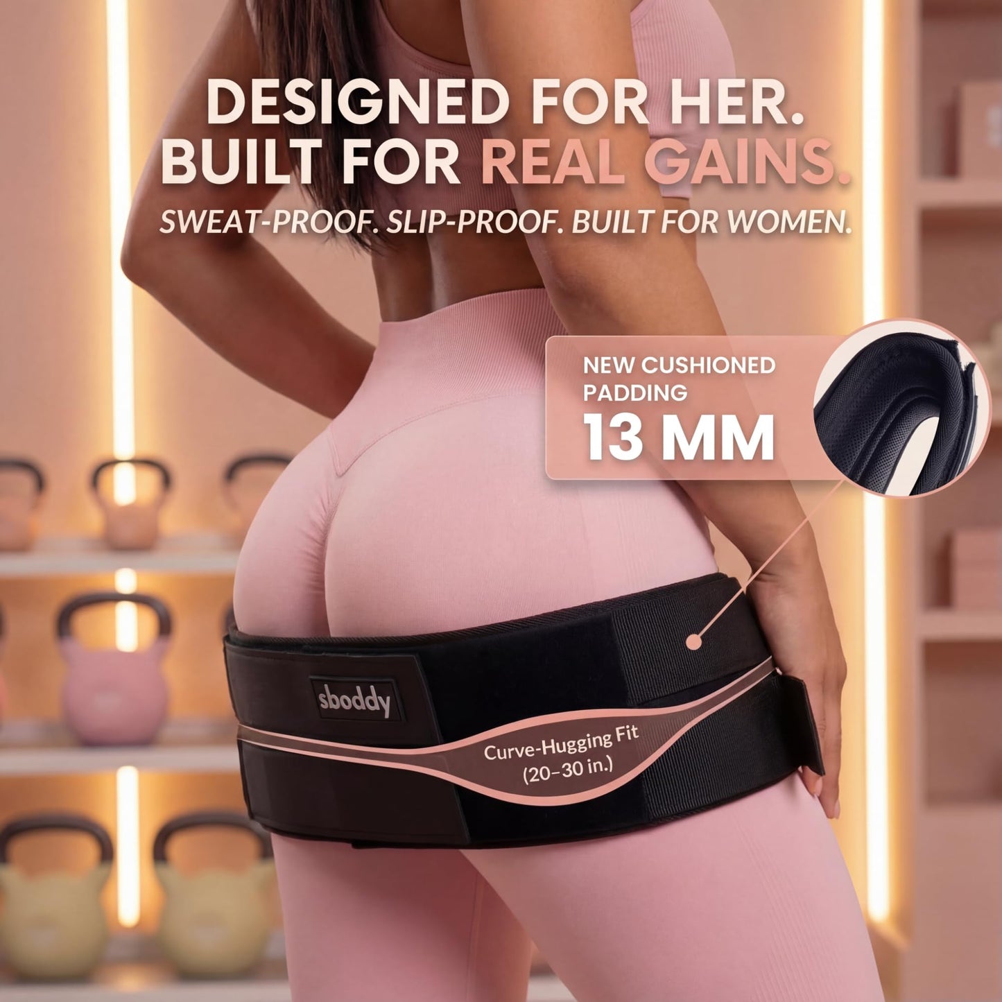 Sboddy Hip Thrust Belt with Dual-Strap Design – Booty Builder for Heavy Dumbbells, Kettlebells & Plates Up to 400 lbs – Comfortable Glute Workout Equipment for Women – Coach Tested – Home & Gym Use.