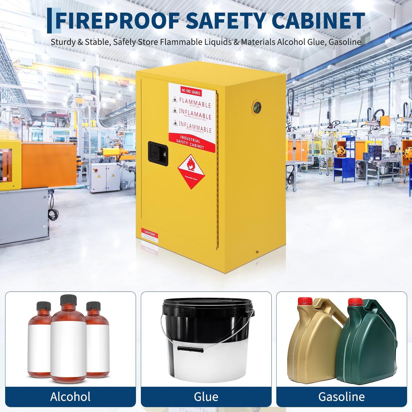 Takywep 2 Gal Flammable Safety Cabinet, Cold-Rolled Steel Flammable Liquid Storage, 17x17x18Inch Fire Resistant, Static Grounding 3-Point Lock for Workshop Garage Laboratory