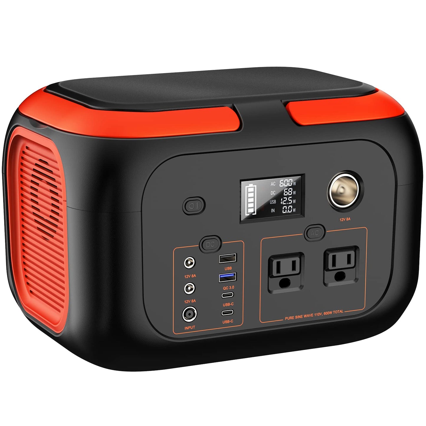 SinKeu Portable Power Station 600W, 296Wh/80000mAh Backup Lithium Battery Pack Bank, 110V Pure Sine Wave AC Outlet Solar Generator for Camping Emergency RV Outdoor Hurricane Supplies