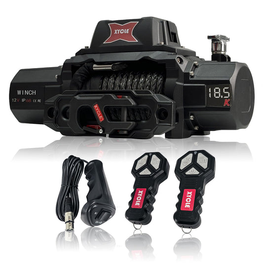XYCLE18500lbs12V Electric Winch IP68waterproofOff-Road Vehicle Rescue winchs with2wireless Remote Controls and Synthetic Rope Suitable for Towing SUVs,Loggers,Trucks,Trailers,Jeeps,4WD (Dark-Gray)