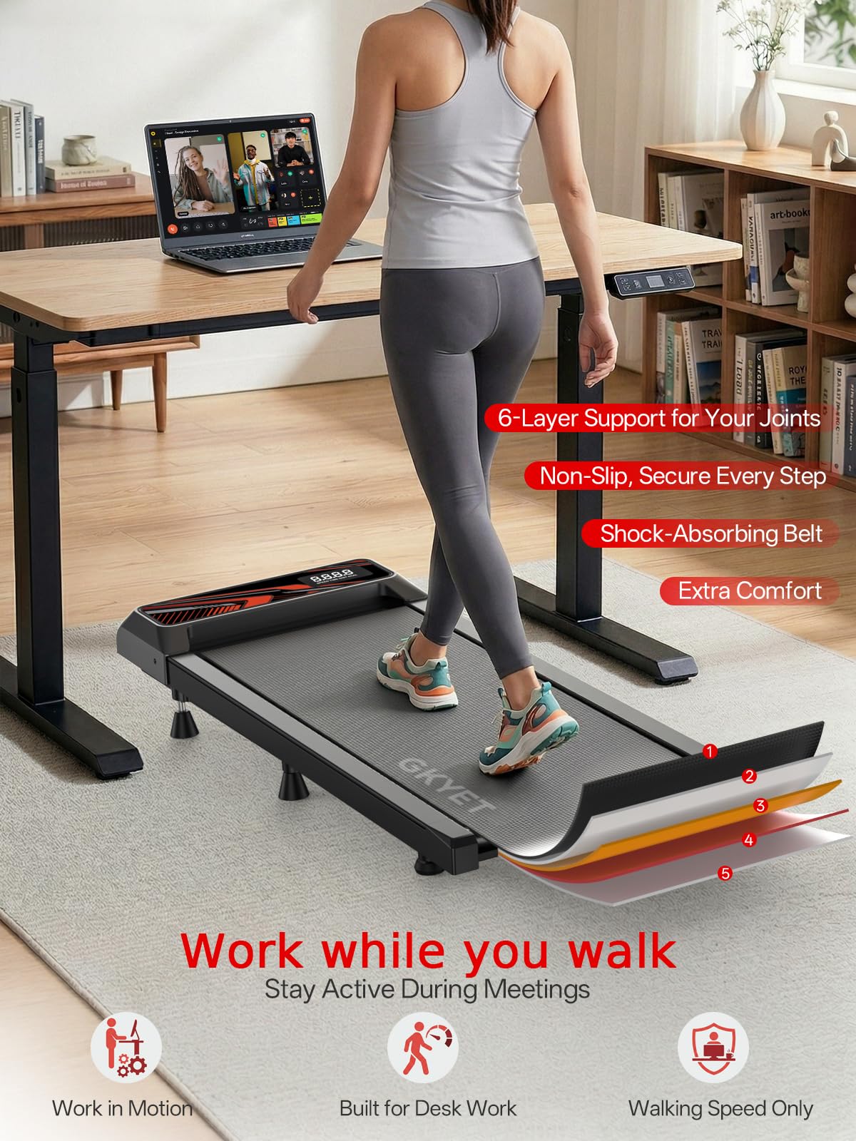 Walking Treadmill Pad with 8% Incline for Home, Under Desk Treadmill for Home Office, 2.5HP Quiet Portable Walking Mat, 265 lbs Capacity, Compact Treadmill for Small Spaces with 15" x 35.4" Belt
