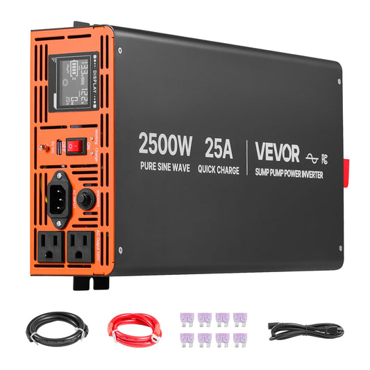VEVOR 2500W Sump Pump Battery Backup System, LCD Display, Auto Switches to Battery Inverter Power for Sump Pump, Pure Sine Wave, for Basement Protection Emergency and Power Outage, Battery Not Include