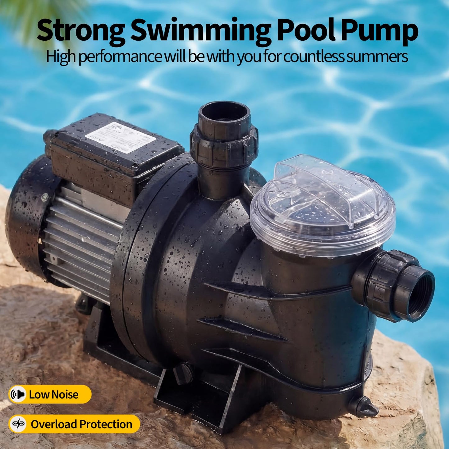 In/Above Ground Pool Pump High Flow Self Primming Swimming Pool Pump, 115V High Efficiency Pump for Above Ground Pools Pond Hot Tubs Spas, 7FT Power Cord, Quiet Operation (1.6 HP, 6075 GPH)