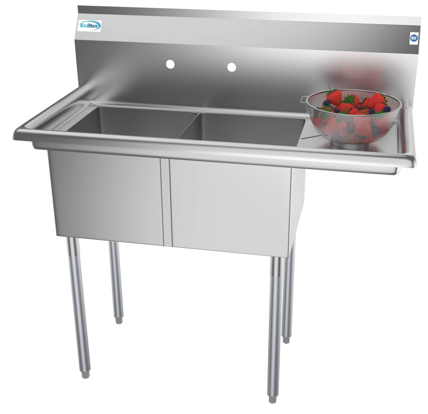 KoolMore 2 Compartment Stainless Steel NSF Commercial Kitchen Prep & Utility Sink with Drainboard - Bowl Size 14" x 16" x 11", Silver