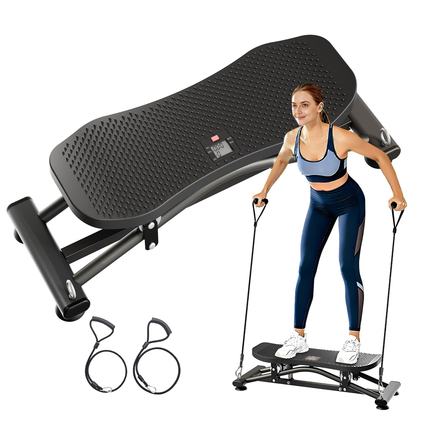ZCMHAXJ Balance Board for Adults, Ski Machine Exercise Equipment with Resistance Bands, Rock Stepper Featuring LCD Monitor, Portable Wobble Board or Full Body Workout at Home Gym