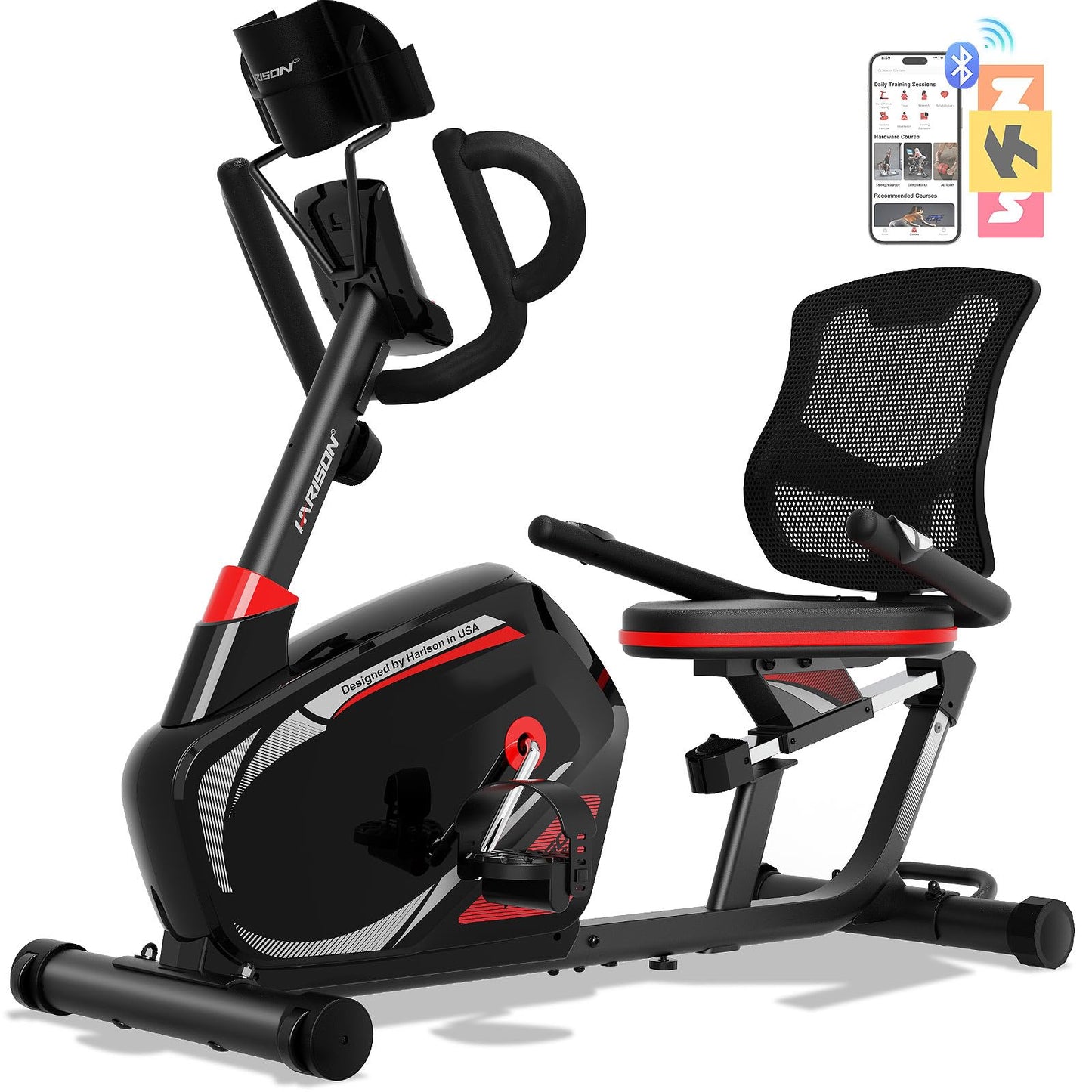 HARISON Pro Recumbent Exercise Bike 400 lbs Capacity, Magnetic Recumbent bike for Adult and Seniors, Recumbent Stationary bike for Home with Smart Bluetooth App, 2 in 1 LCD Monitor and Tablet Holder (HR-B8)