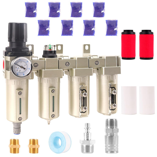 1/2" NPT Industrial Grade 4 Stage Air Compressor Drying System, 0-240 PSI, Particulate & Coalescing Filters, Auto Drain Air Compressor Water Separator System Filter Oil for Paint Spray＆ Plasma Cutter