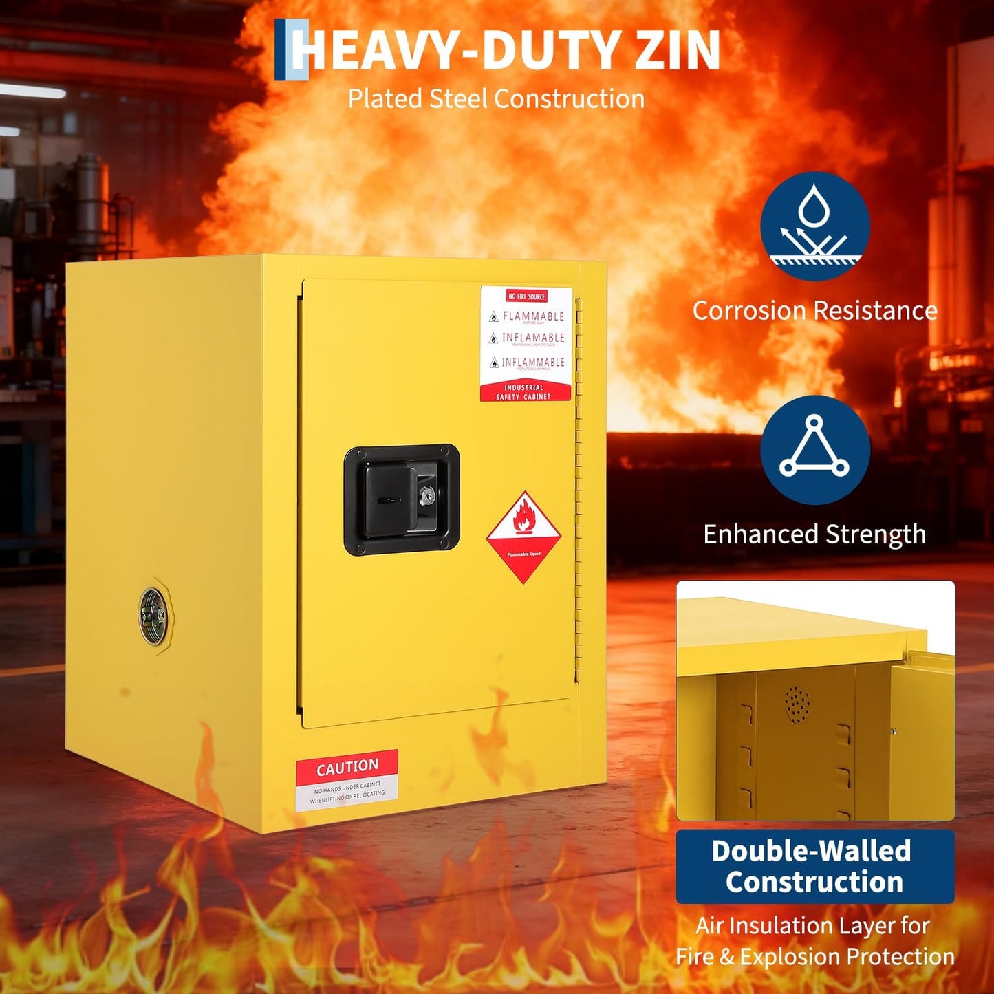 Takywep 2 Gal Flammable Safety Cabinet, Cold-Rolled Steel Flammable Liquid Storage, 17x17x18Inch Fire Resistant, Static Grounding 3-Point Lock for Workshop Garage Laboratory