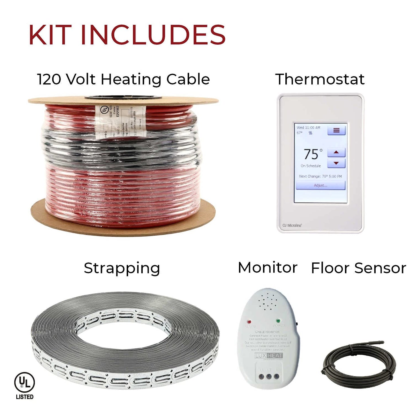 LuxHeat 20sqft Floor Heating Cable Kit - 120v Heated Tile Floor Kit - Heated Flooring System Includes UDG4 Programmable Thermostat w/GFCI, Electric Heat Cable, Strapping, Flooring Sensor & Alarm