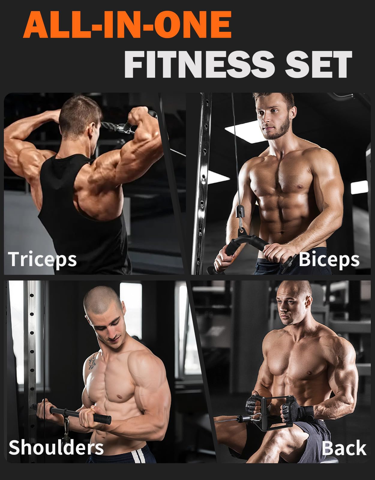 Fitarc Cable Machine Attachment Set for Home Gym, LAT Pulldown & Tricep Pushdown Attachments with D Handle, V Bar, Tricep Rope, Straight Bar, Stirrup Handles, Ankle Strap & Lifting Straps