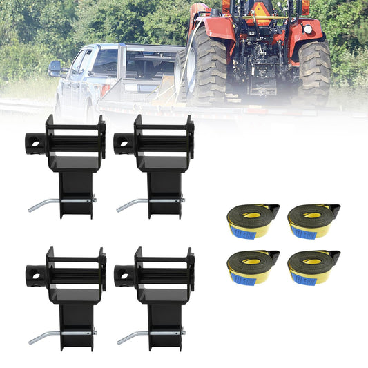 4 Pack Trailer Stake Pocket Winch & Winch Straps Kit, 4" x 30' Yellow Winch Strap with Flat Hook, Working Load Limit 5,400 LBS/Breaking Strength 16,200LBS for Flatbed Trailer, Black