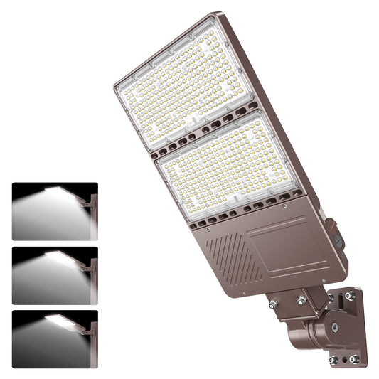 10 Pack LED Parking Lot Lights 320W 250W 200W, LED Shoebox Light 5000K Adjustable Arm Mount, UL Listed Outdoor Pole Light with Photocell, IP65 Waterproof Commercial Street Area Flood Lighting 100-277V
