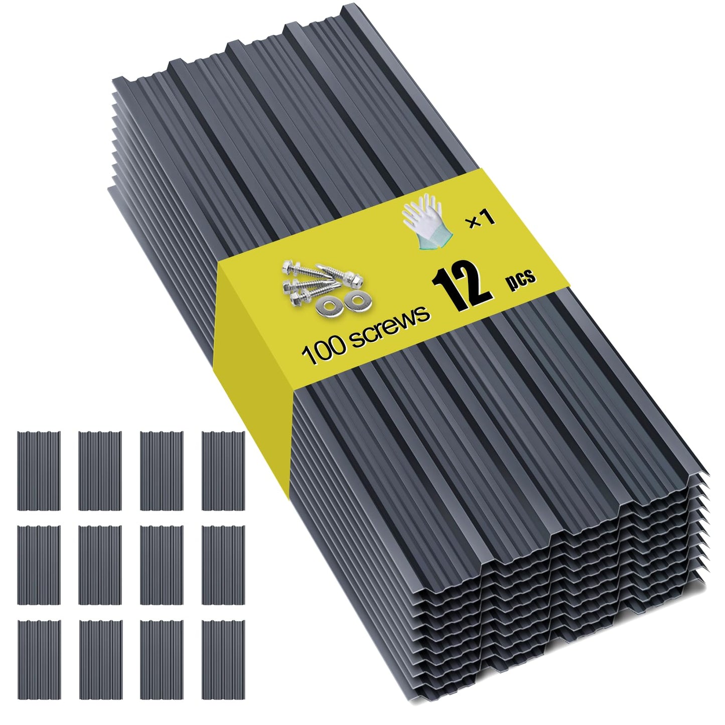 Metal Roof Panels - 12 Pcs Corrugated Pergola Roofing Panels Heavy Duty Waterproof Tin Roofing Materials for Shed Gazebo Patio Garages 50.78x17.7in,Grey