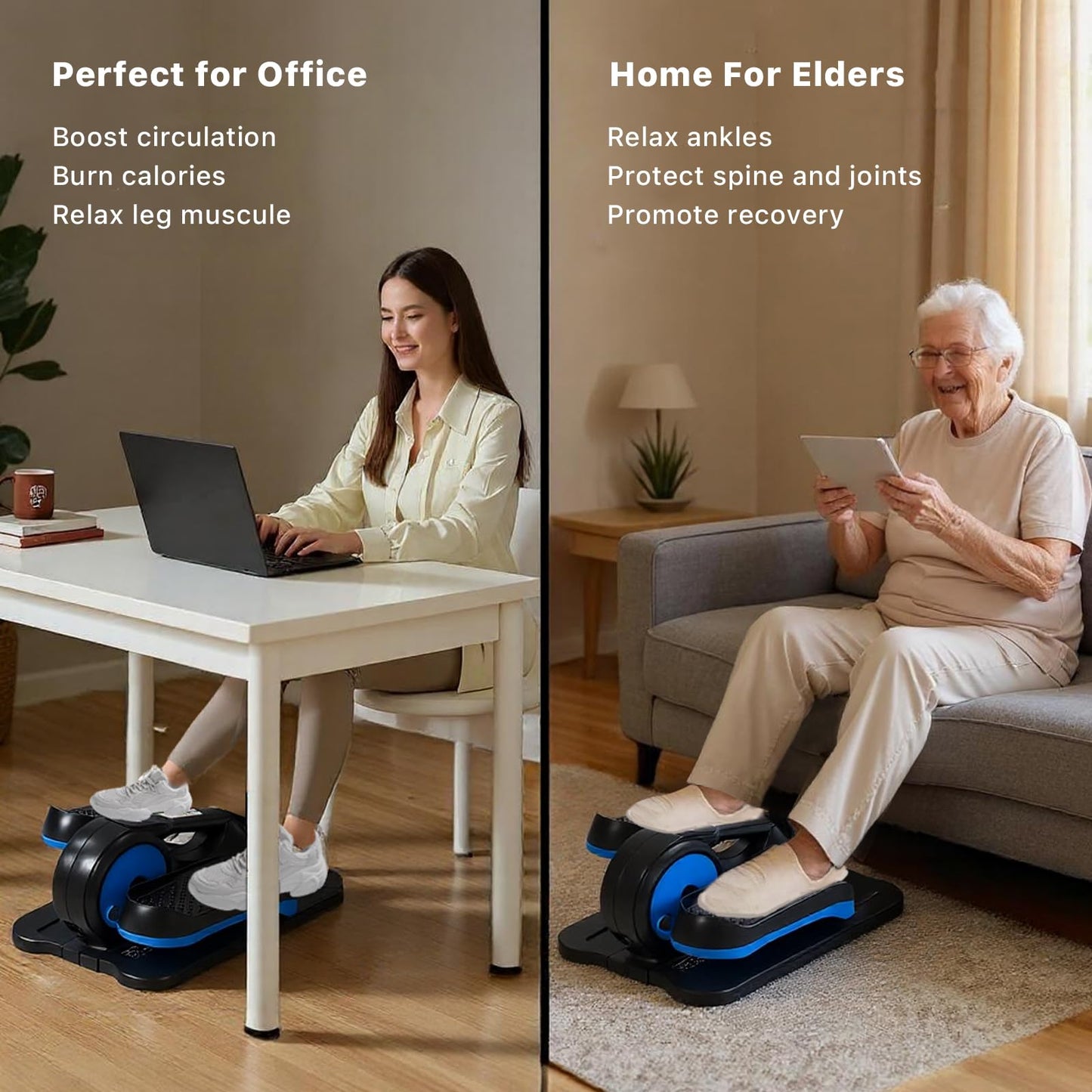 Under Desk Elliptical Machine,Electric Ellipse Leg Exerciser as See on TV with Remote Control,12 Level Speeds Seated Pedal Exerciser for Seniors Adults, Manual & Auto Mode (Blue)