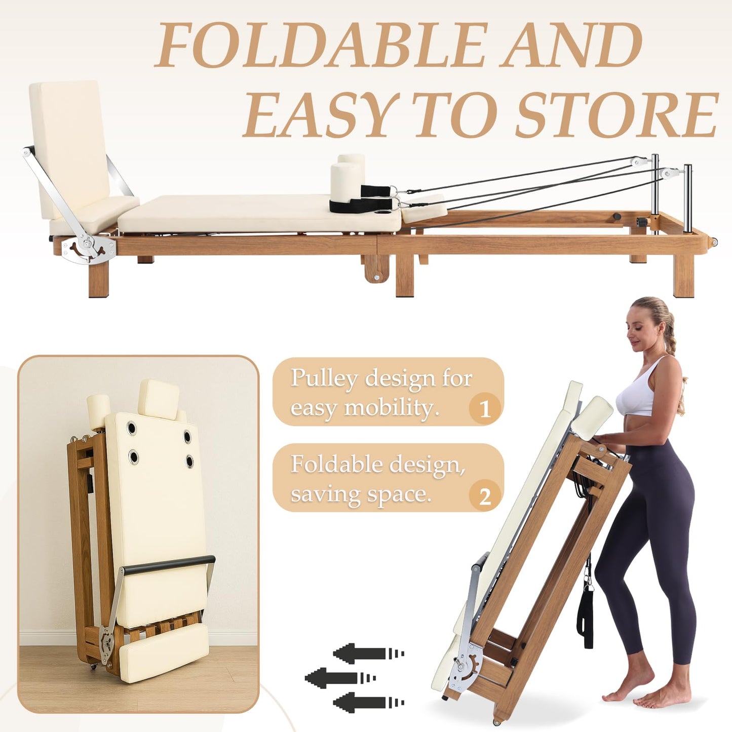 Pro Foldable Pilates Reformer for Home, 88" with Jumpboard - Dual Resistance System (Springs + Latex Bands) - Space-Saving Home Gym Equipment for Full Body Workout