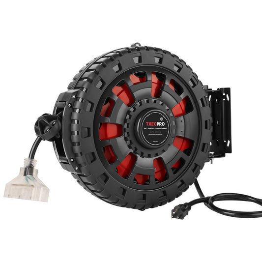 65FT Retractable Extension Cord Reel, 12AWG/3C SJTOW Heavy Duty Power Cord with Lighted Triple Tap Outlet, 15A, Swivel Removable Bracket for Wall/Ceiling Mount, UL Listed