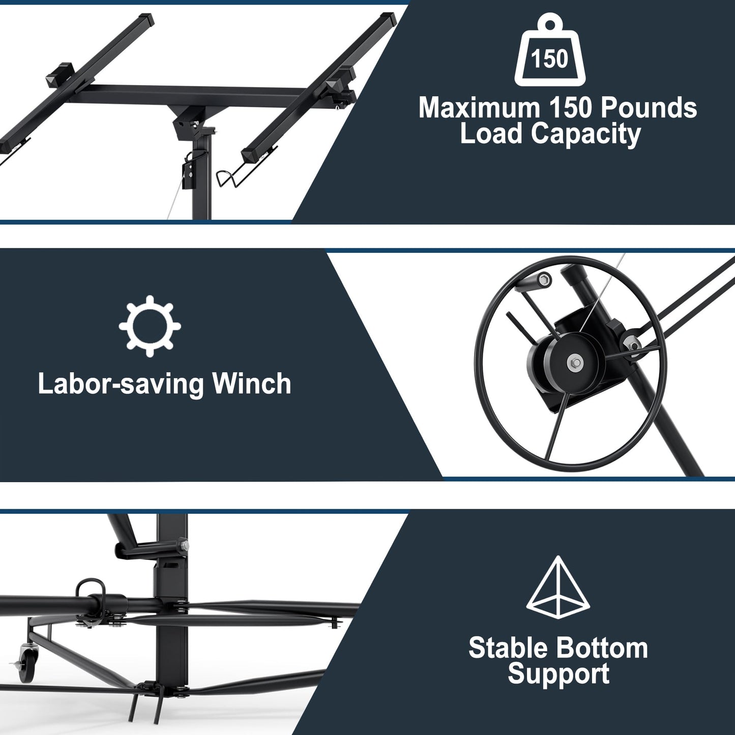 GarveeTech Drywall Lift 16 ft,Drywall Rolling Lifter Panel,150 LBS Heavy Duty Sheetrock Lift, Drywall Lift Panel Hoist Jack with 360° Adjustable Telescopic Arm & 3 Lockable Wheels