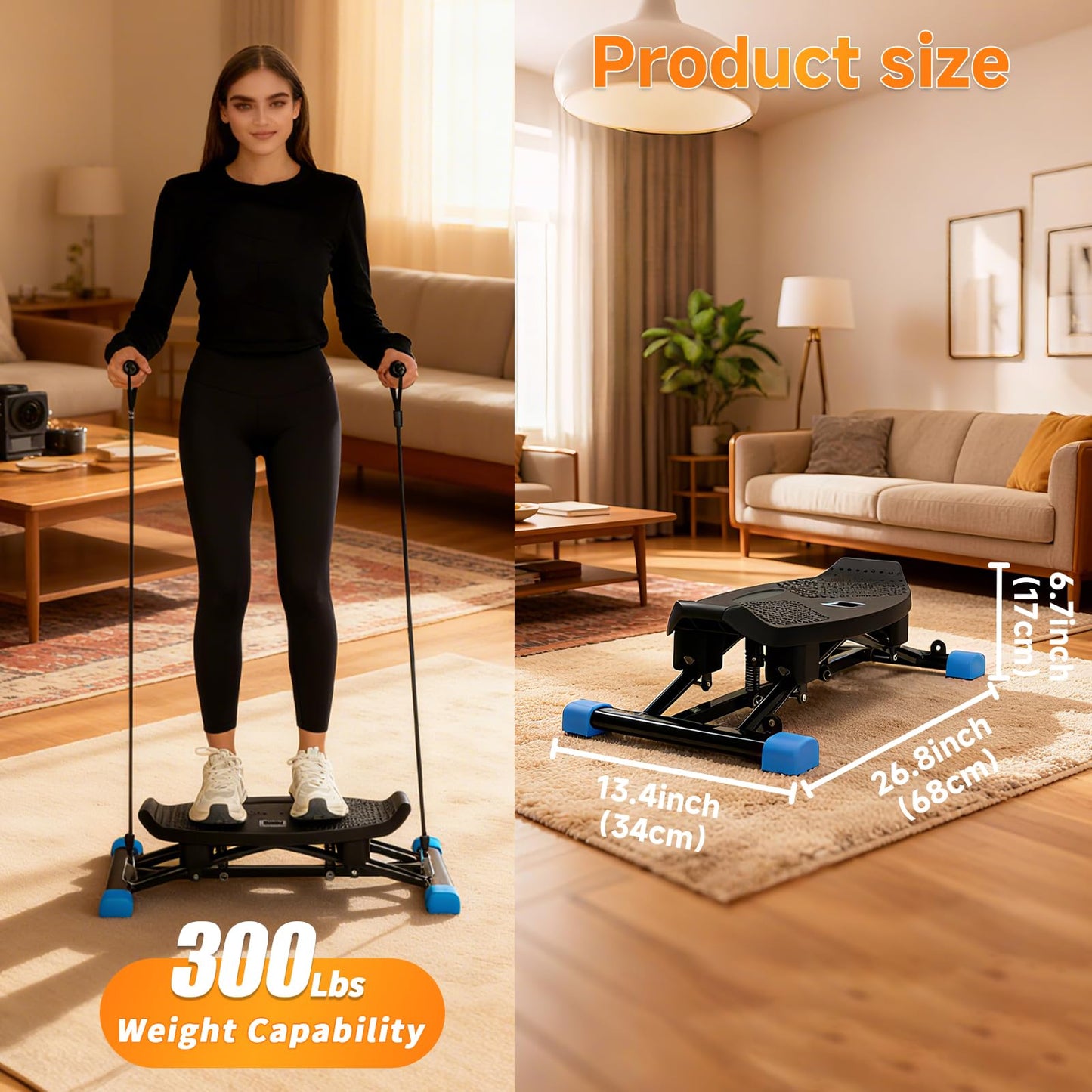 JOBUR Balance Trainer Simulated Ski Machine Resistance-Based Aerobic Treadmill Portable Stepper Carries 300 pounds Silent Full-Body Exercise Machine with LED Display.