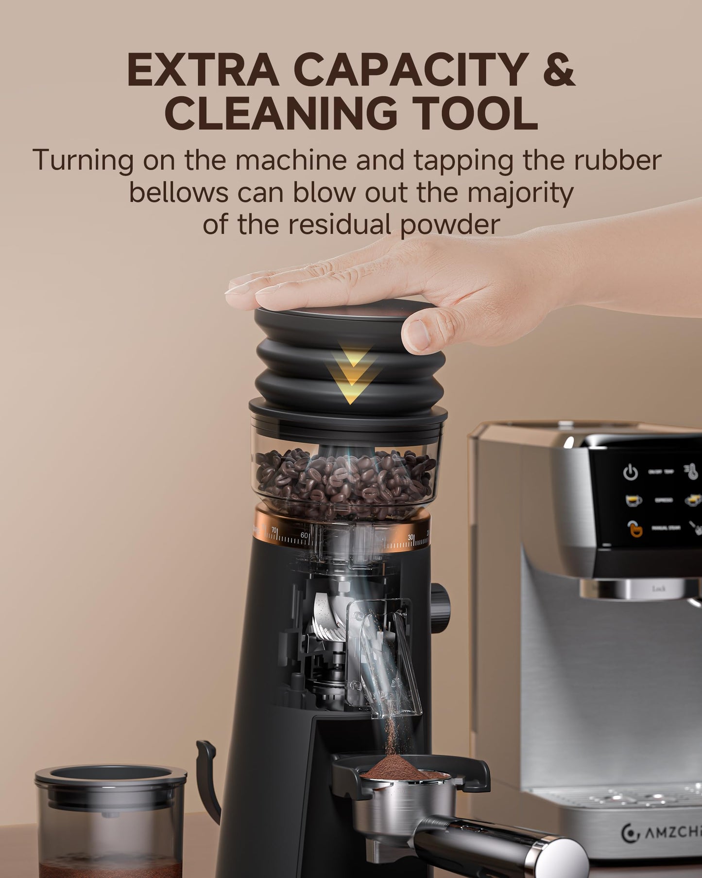AMZCHEF Single Dose Coffee Grinder with 75 Settings & 40mm Burrs | Anti-Static Espresso Grinder for Home Use | Low Retention Magnetic Outlet | Quiet DC Motor | Vacuum Dosing Cup | LED Light