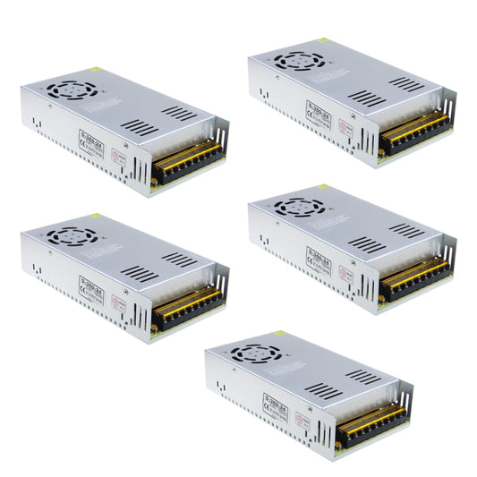 ALITOVE DC 24V Power Supply Universal Regulated Switching 15A 360W Transformer Adapter LED Driver 110V/220V AC Input for LED Strip, CCTV Camera System, Radio (5 Pack)