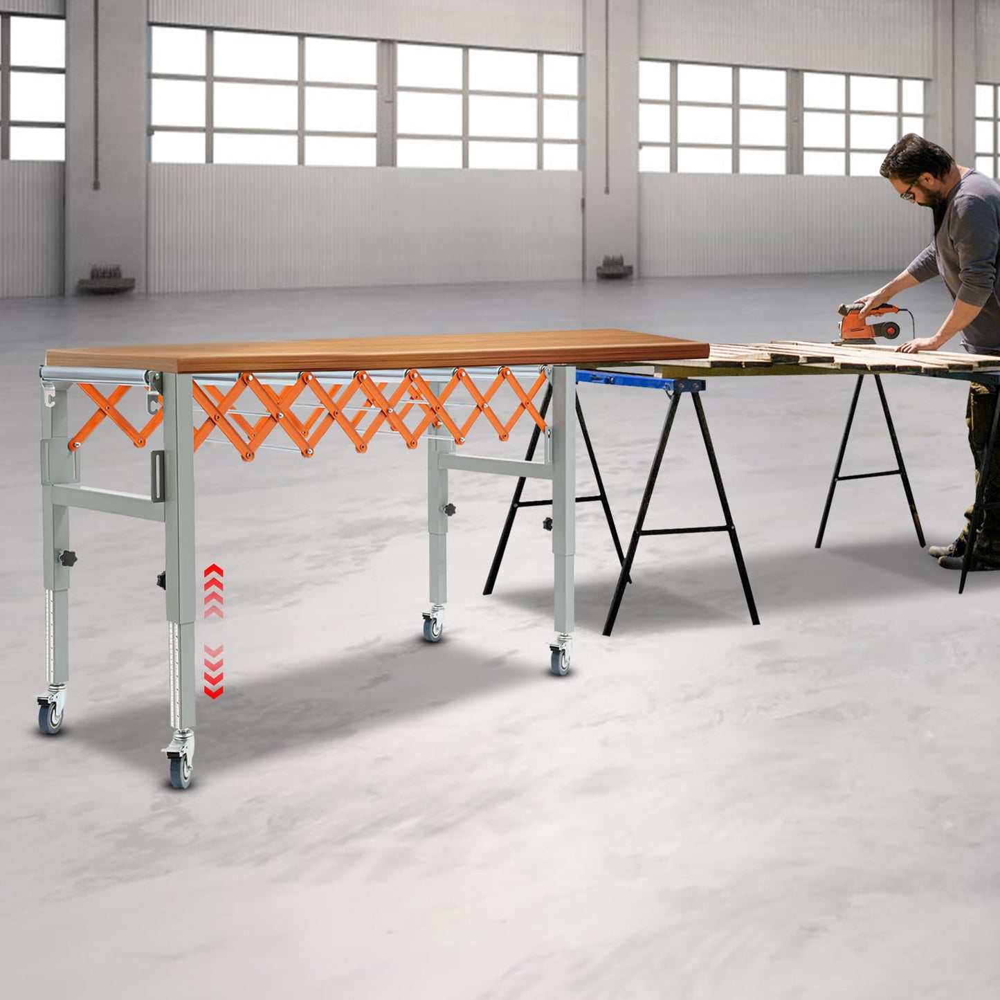 Large Adjustable Conveyor Roller Stand, Length 18"-51", Height 20"-31.5", 17" Wide Expandable Gravity Conveyors with Wheels, 110lbs Capacity, Iron Roller Conveyor Belt for Warehouse Factory