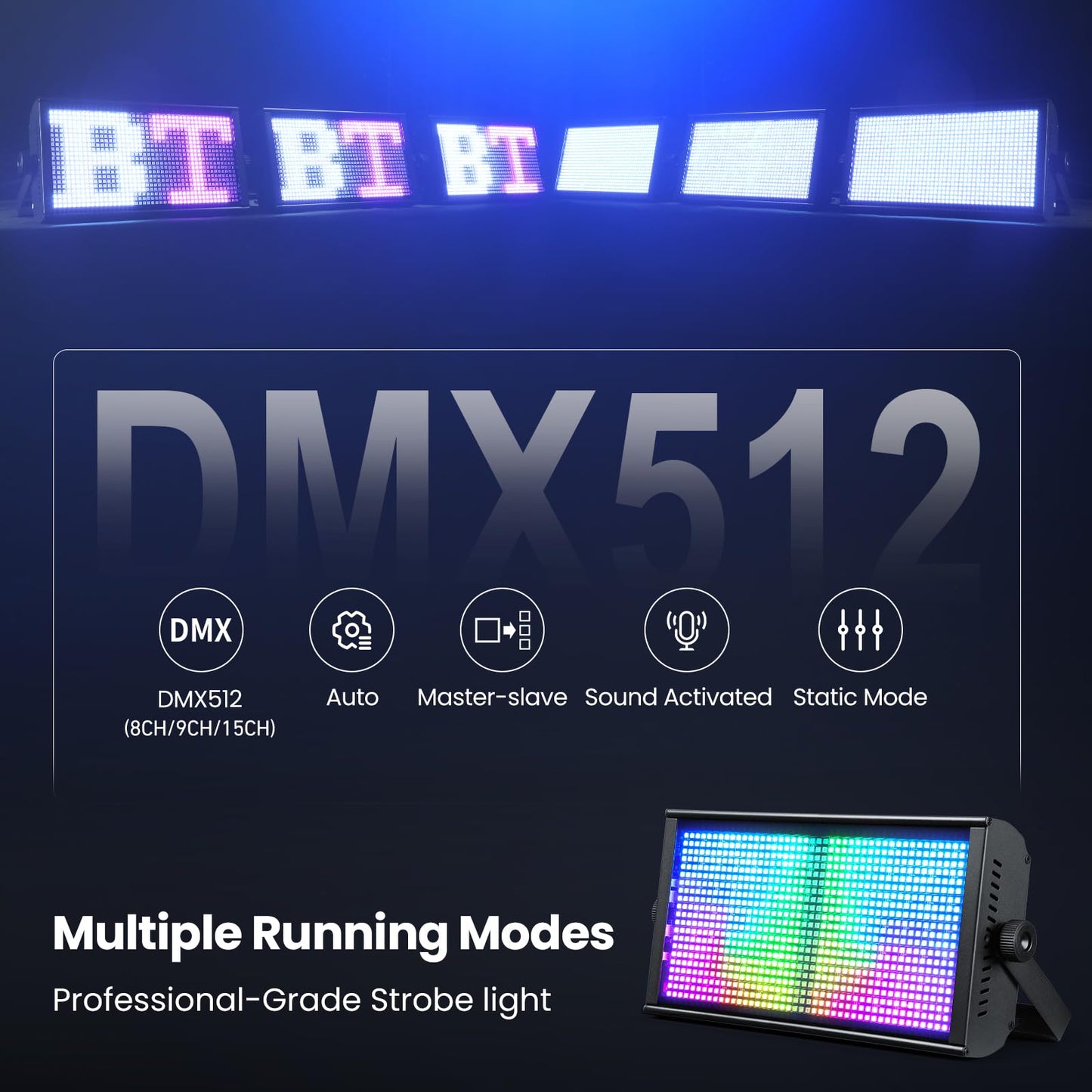 BETOPPER LF105 LED Stage Strobe Light,200W Matrix RGB DJ Strobe Light Bar with DMX512, 8/9/15CH, Sound Activated, Wash Uplight Dual-Zone Effects for DJ, Club, Party & Wedding