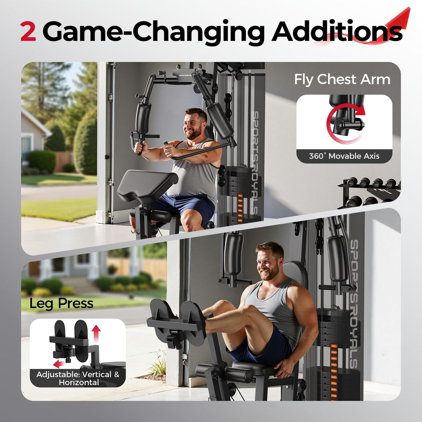Sportsroyals Home Gym, Multifunctional Gym Equipment, Workout Equipment with 154LBS Weight Stack, for Leg Press, LAT Pull Down, Chest Presses