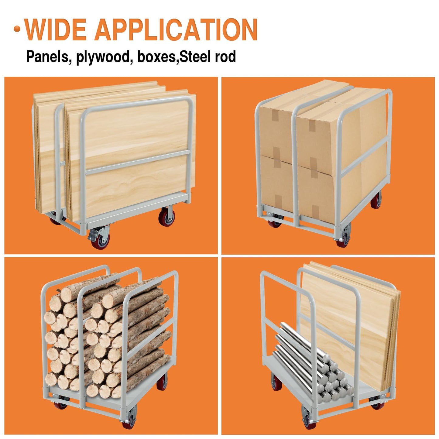 Drywall Cart Steel Panel Truck, Heavy Duty Flatbed Carts with Wheels, Platform Flat Bed Cart with 2500 Lbs Capacity, 4 Swivel Casters, 3 Side Handrails