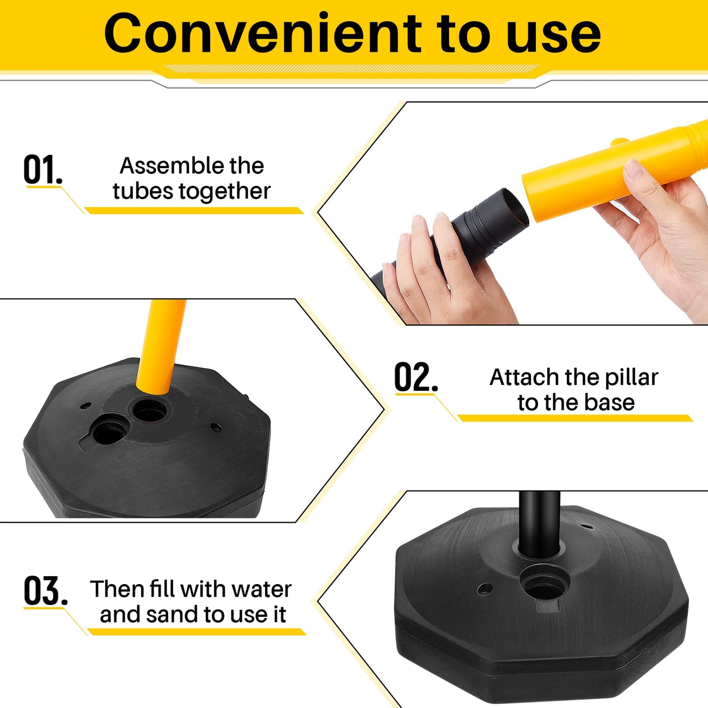 Konohan 6 Sets 34 Inch Parking Cone Delineators Post Traffic Cone Plastic Stanchion Set Stands Parking Barrier with Base 6.6 ft Chain S Hooks Reflective Collar (Yellow,Black)
