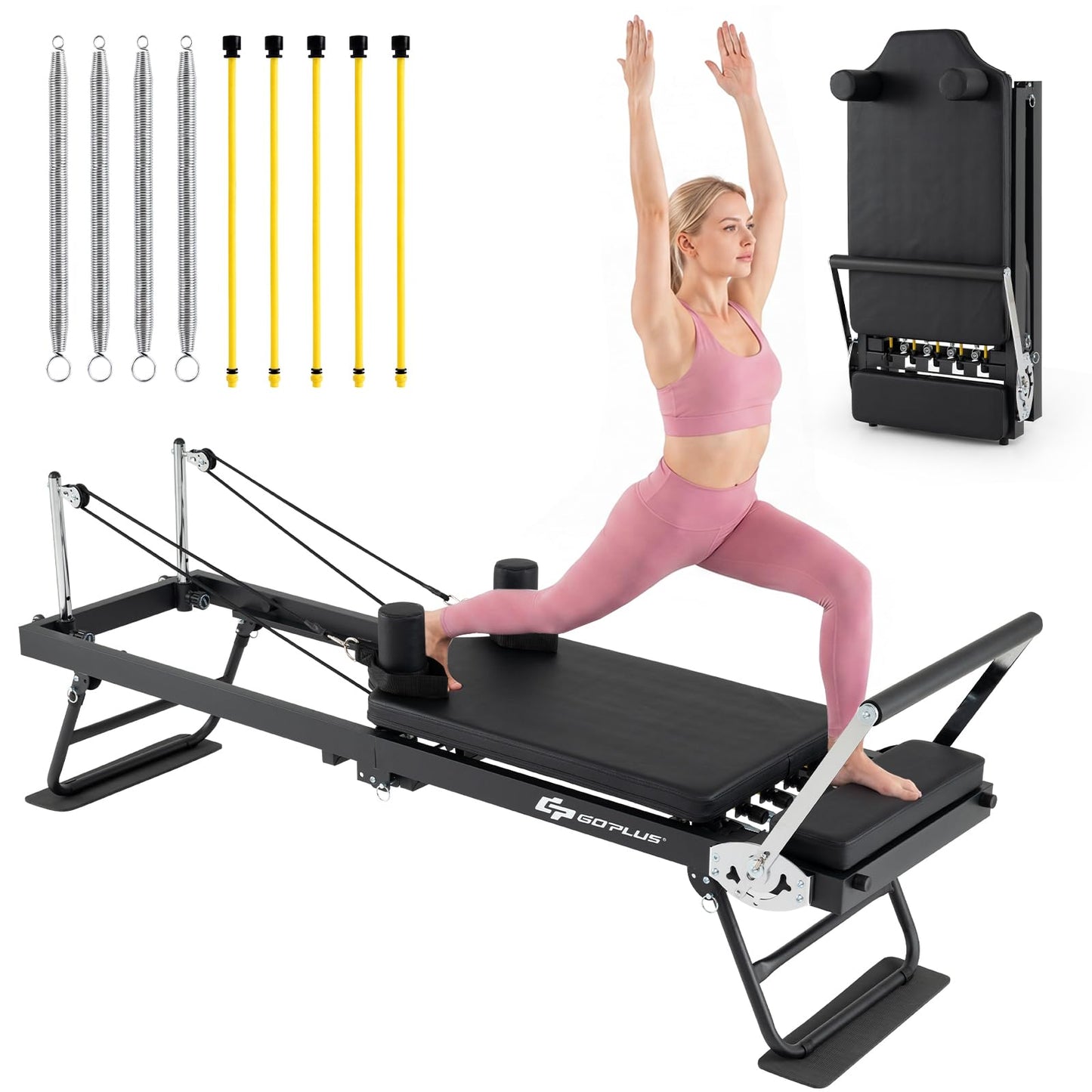 Goplus Foldable Pilates Reformer Machine for Home Gym, 84" Large Pilates Equipment w/ Jump Board, Dual Resistance System, Professional Pilates Machine for All Levels, 660 lbs Load Capacity