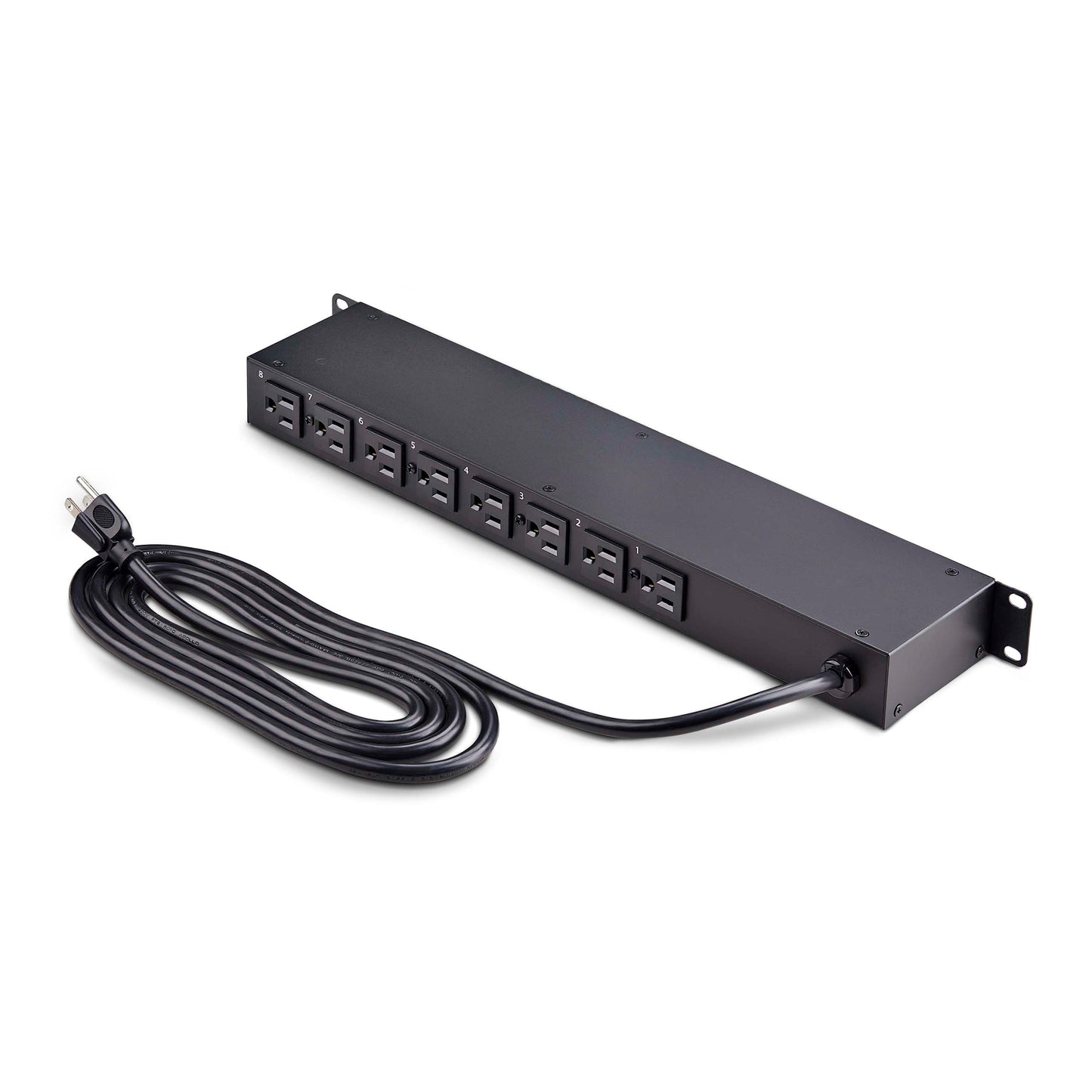StarTech.com 8-Outlet Horizontal Rack Mount PDU, 1U Power Strip, Outlet On/Off Switches, 15A Breaker, 8ft/2.4m Cord NEMA 5-15, TAA