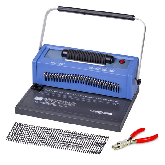 TIANSE Spiral Coil Binding Machine, Manual Book Maker Punch Binder with Electric Coil Inserter, Disengaging pins, Adjustable Side Margin, Comes with 100pcs 5/16'' Plastic Coil Binding Spines & Plier