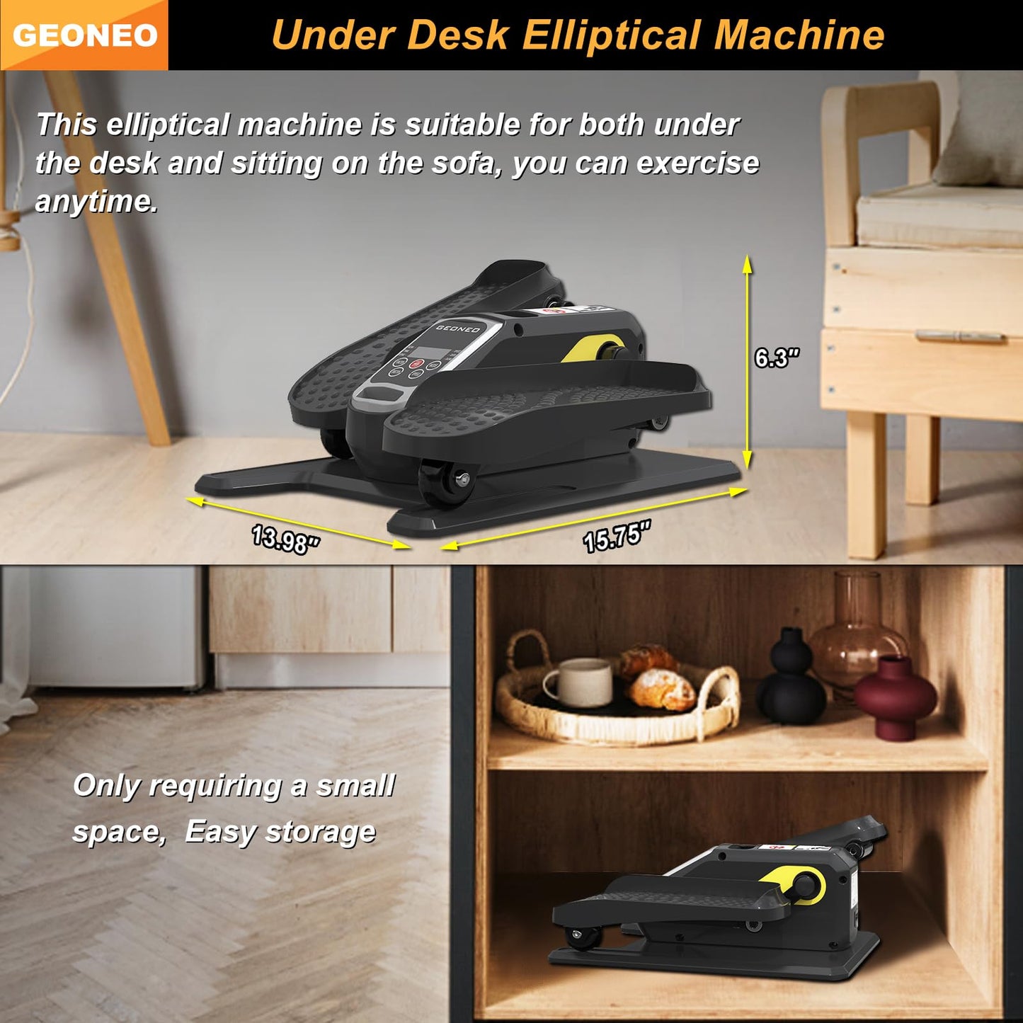 Under Desk Elliptical Machine, Electric Elliptical Exerciser for Senior, Quiet & Small Electric Seated Pedal Exerciser for Home with Monitor, Remote Control & 12 Adjustable Speeds (Black)